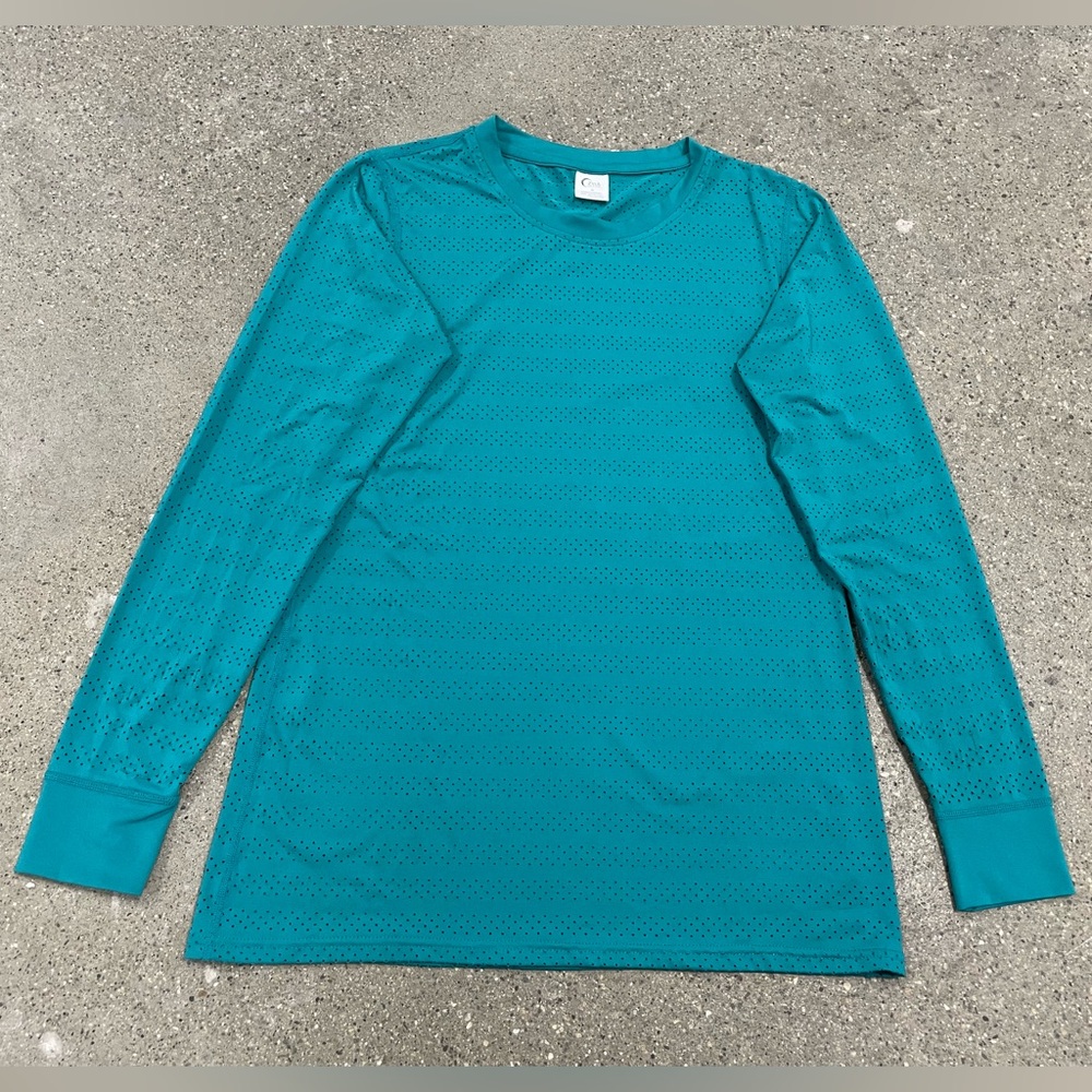 Zyia Active Teal Aqua Chill Long T-RC Sleeve Vented Mesh Top Shirt size Medium - Picture 2 of 8